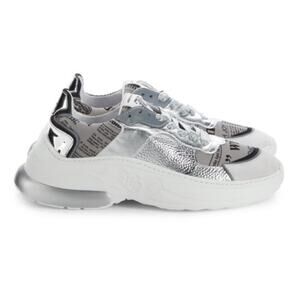 John Galliano Silver Metallic Newspaper Chunky White Sneakers EU 41 US 10